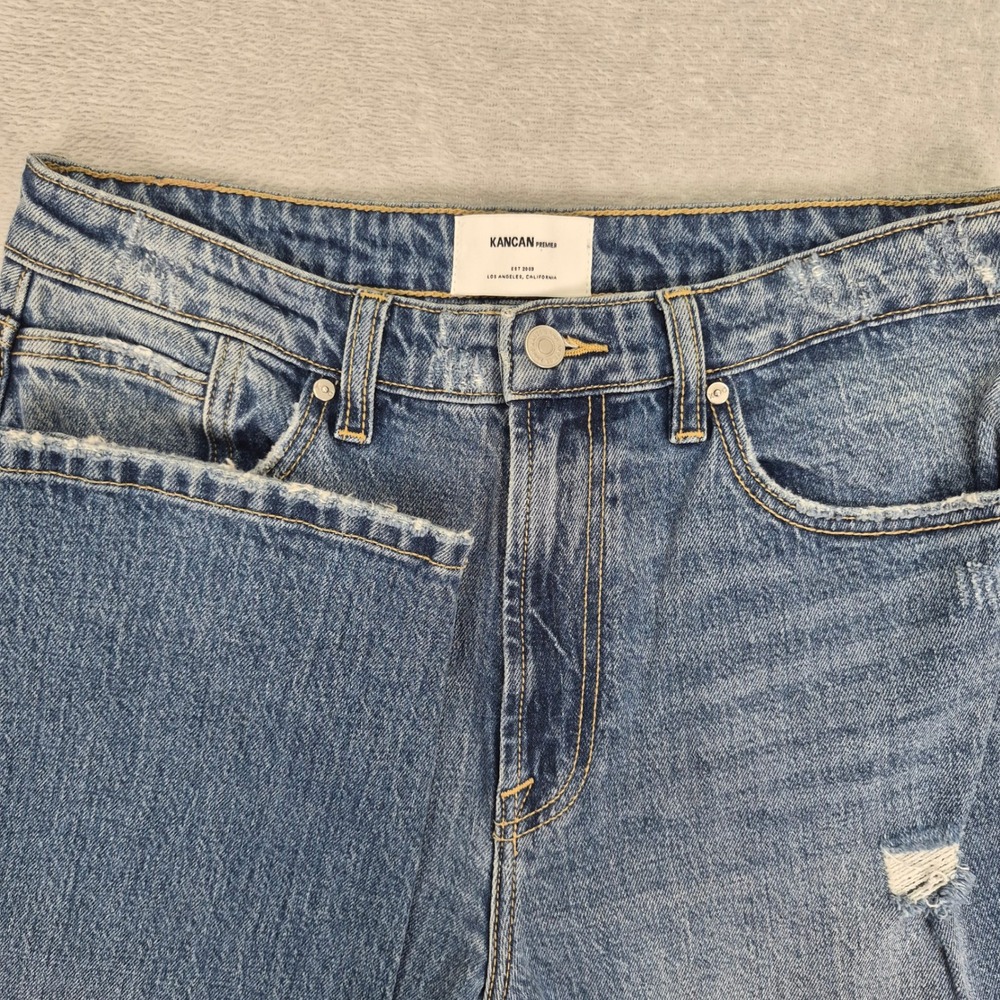 Kancan Premier 28 (30) Women's High Rise Distressed Straight Jeans Medium Wash 9